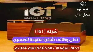 شركة IGT تعلن وظائف شاغرة متنوعة للجنسين حملة المؤهلات المختلفة لعام 2024م سجل الان