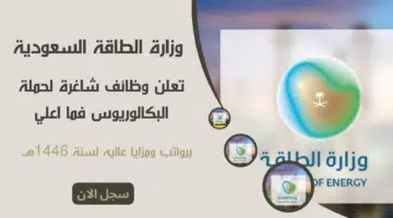 وزارة الطاقة السعودية تعلن وظائف شاغرة لحملة البكالوريوس فما اعلي برواتب ومزايا عاليه لسنة 1446هــ